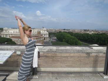 Rome. Showing Dennis how to do yoga.